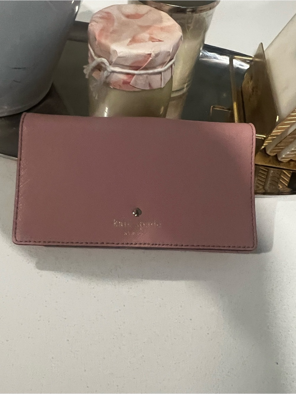 kate spade Rose Pink Leather Continental Wallet with Gold Logo